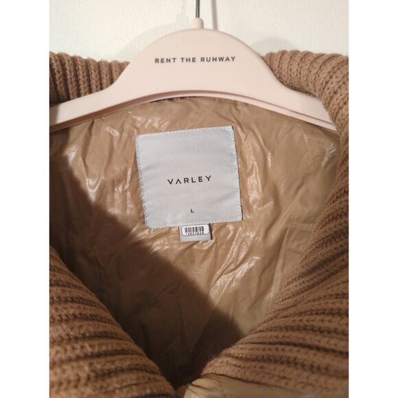 RTR Varley Sz L Large Tan Mayten Ribbed Knit Collared Puffer Jacket zip mid - Picture 5 of 7